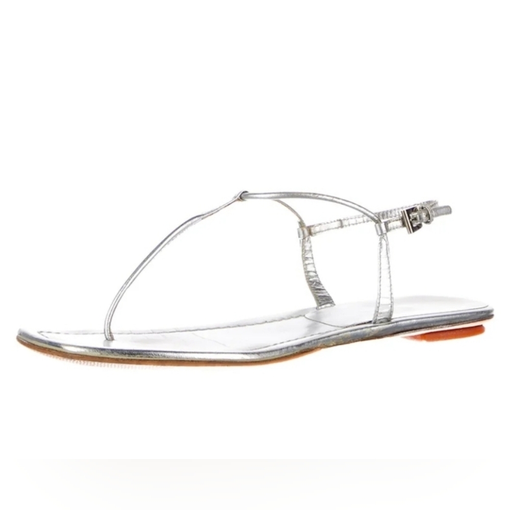 PRADA SILVER LEATHER THONG TSTRAP SLINGBACK Sandals - Picture 3 of 7